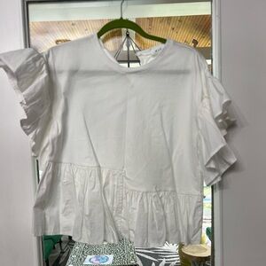 Mabel White Flutter Sleeve Shirt Size Medium